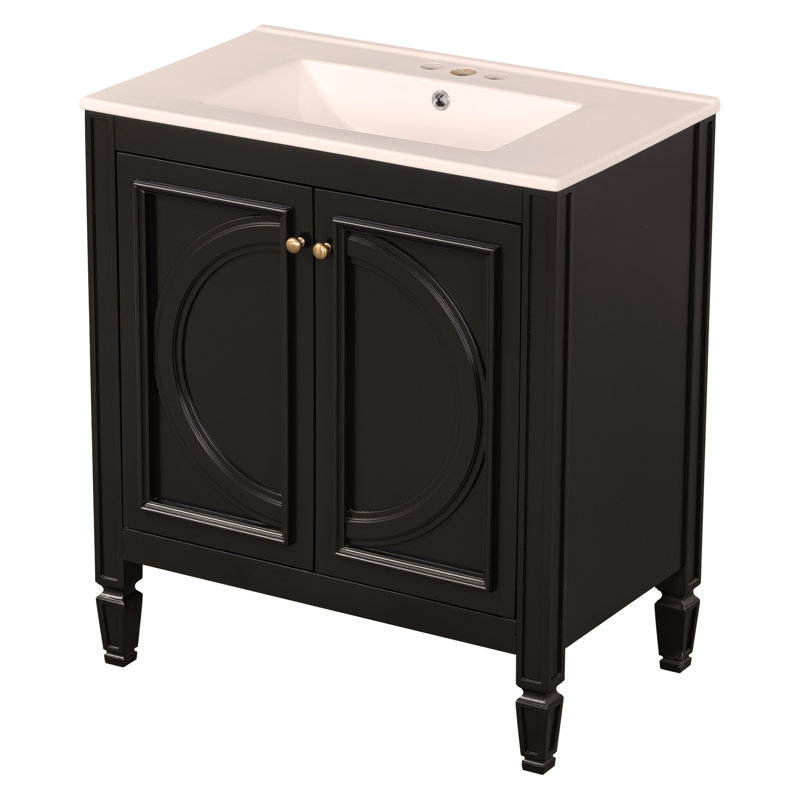 Meuble-lavabo de 30 po avec lavabo, deux portes avec tablette, charnières de porte à fermeture en douceur, style rétro