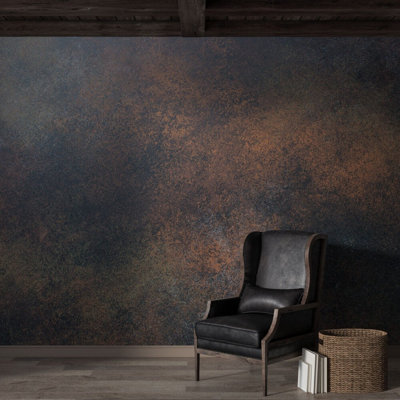 Murale noire en béton de cuivre | Papier peint industriel à texture rouillée | Non-tissé ou pelez et collez