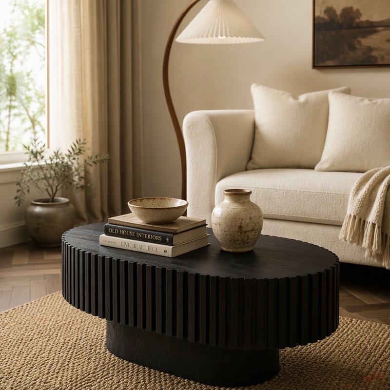 Table basse ovale moderne pour le salon, petite table basse ovale avec piédestal robuste de 43,7 pouces Modern Handcraft
