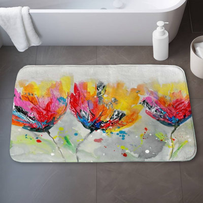 Four colorful flowers Bath Mat with Non-Slip Backing - Quick Dry Memory Foam Bathroom Rug - Absorbent - Modern Plush Spa-Style - Machine Washable