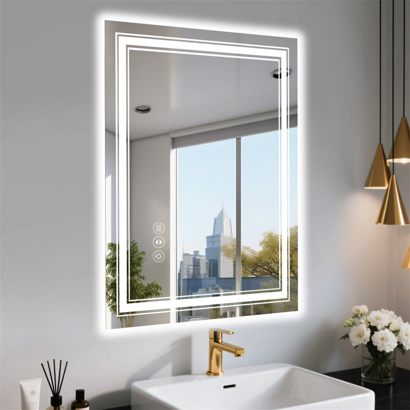 20X28 Inch Frameless LED Bathroom Mirror, Rectangle, 28" x 20"