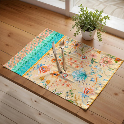 Maison d' Hermine Placemats Set of 4 100% Cotton Washable Cloth Place Mats Reusable Table Mats for Kitchen Dining Party Wedding Valentines Day Decorations Spring/Summer(Luxury Loft - Peach, 13" x 19")