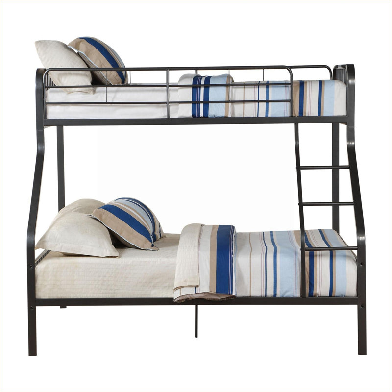 Twin XL Over Queen Bunk Bed Frame, Metal Construction with Built-In Access Ladder, Classic Silver Finish