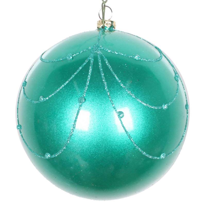 Ornement boule de rideau à paillettes bonbon, Bleu sarcelle, H 4 po x l 4 po x P 4 po