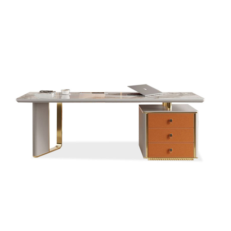 Rectangular Solid Wood desks, 29.53" H x 62.99" W x 27.56" D, Gray/Orange