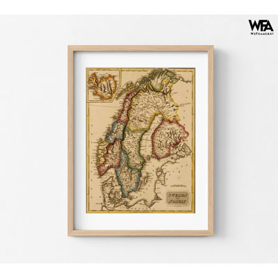Suède et Norvège 1817, carte antique de la Suède, reproduction d'affiche, vieille carte de la Norvège, décoration de bureau public, bibliothèque rustique, reproduction d'art
