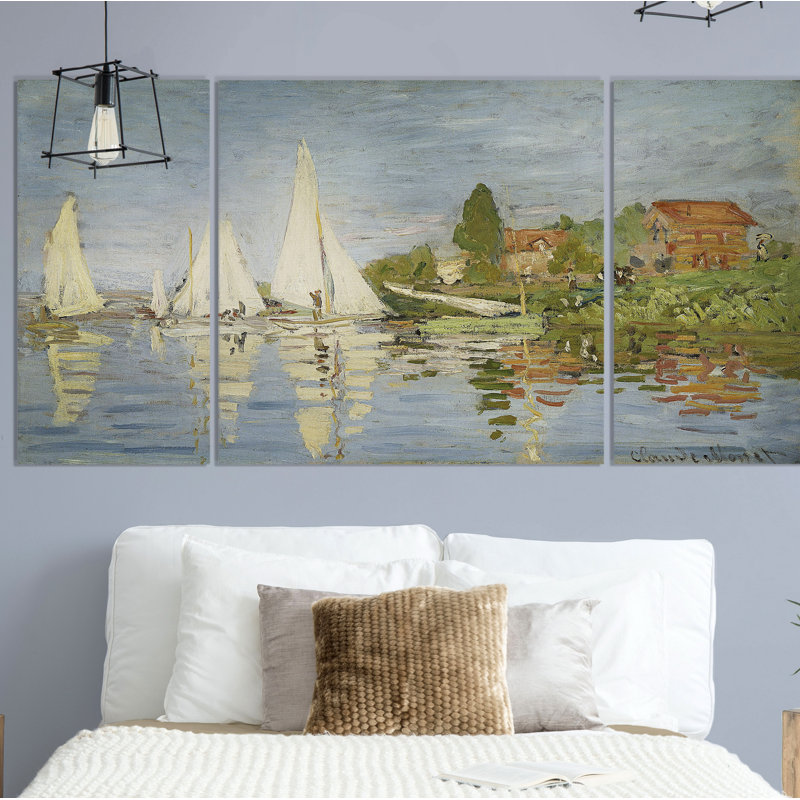 "Chapelton at Argenteuil" par Claude Monet, ensemble de 3 toiles tendues, H 40 po x L 80 po x P 1,5 po