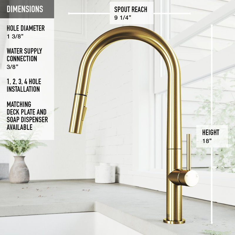 Greenwich 18" H 1-handle Pull-Down 2-Function Sprayer Kitchen Faucet, Matte Gold