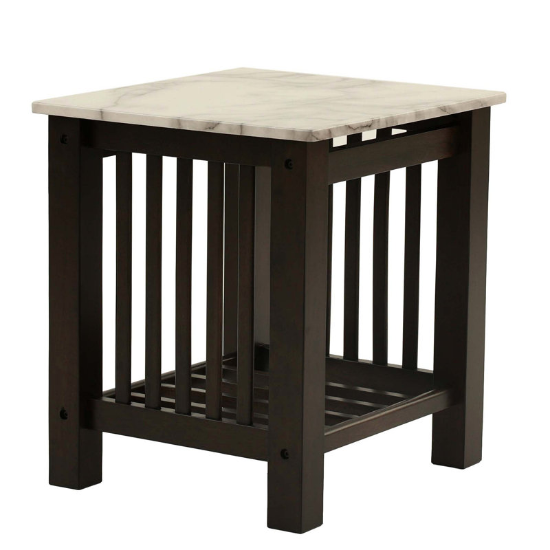 Table de bout moderne et contemporaine avec plateau en faux marbre et pieds de table