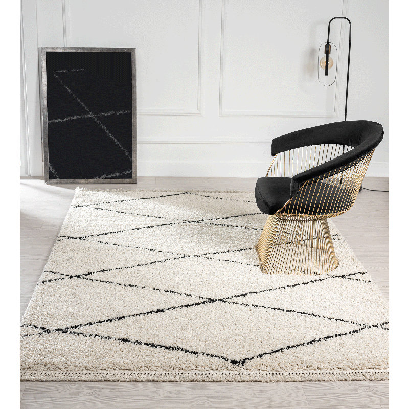 Andice Shaggy Rug in Black/White, Rectangle 160 x 230cm