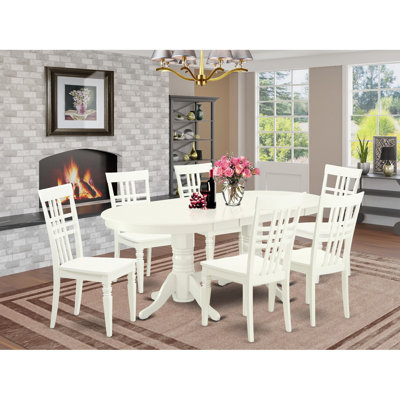 Ensemble de salle à manger 7 pièces comprenant une table ovale avec rallonge papillon et 6 chaises, 101,6 x 193,3 cm, blanc lin