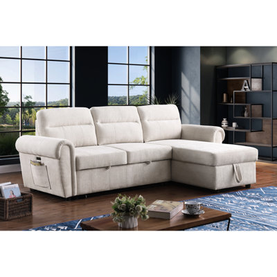 Canapé modulaire avec méridienne de rangement et canapé-lit en chenille beige