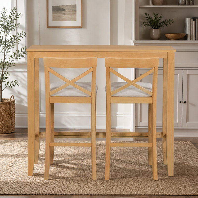 Ensemble de salle à manger de style ferme avec table haute de 122 cm (48 po), coin repas en bois 3 pièces avec 2 chaises rembourrées, ensemble table de bar multifonctionnelle peu encombrante pour petites cuisines et espaces de vie