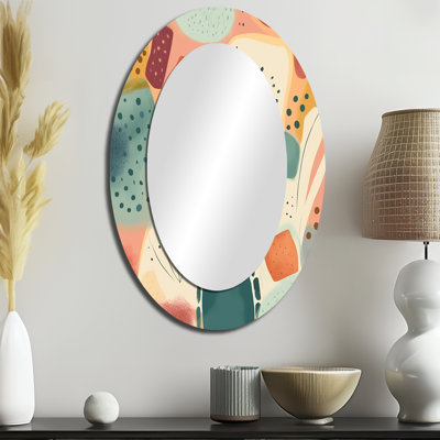 Orange Fun Pattern Of Shapes I - Orange Modern Oval Wall Mirror