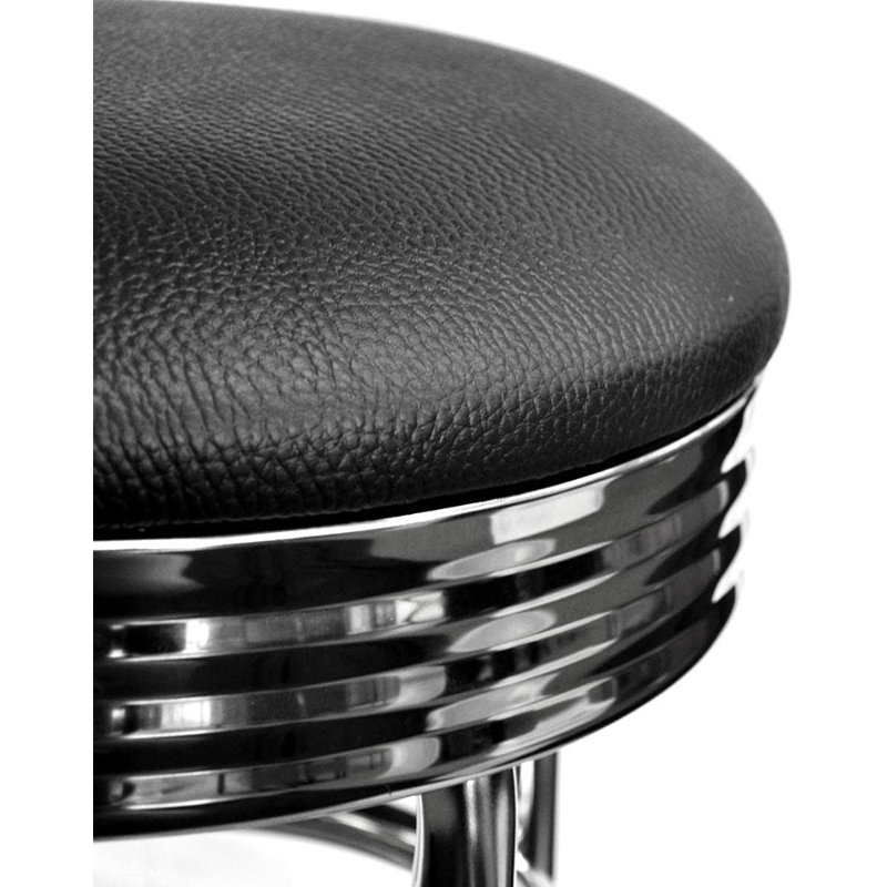 Tabouret de bar pivotant sans dossier robuste avec base chromée et siège en similicuir, noir