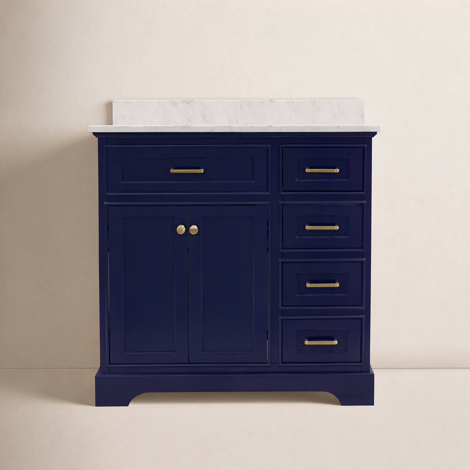 36'' Single Bathroom Vanity, Carrara Marble, Royal Blue