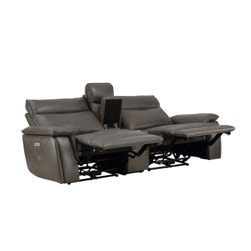 Causeuse inclinable électrique en cuir fleur moderne 93,5 po Enjolie avec appuis-tête à réglage électrique, charge USB et console de rangement centrale
