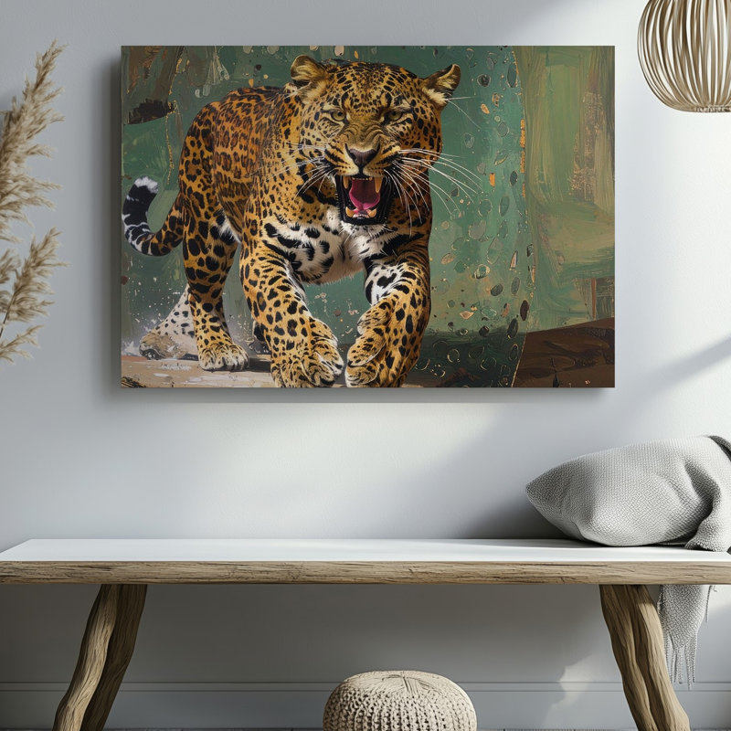 Wall Art féroce léopard rugissement animal sauvage réaliste lorsque toile tendue prête à accrocher, H 18 po x l 24 po