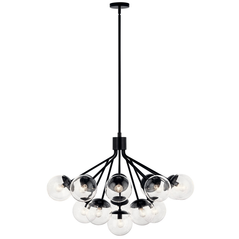 Steel Dimmable Globe Chandelier, 26" H x 38" W x 38" D, Satin Black, 16