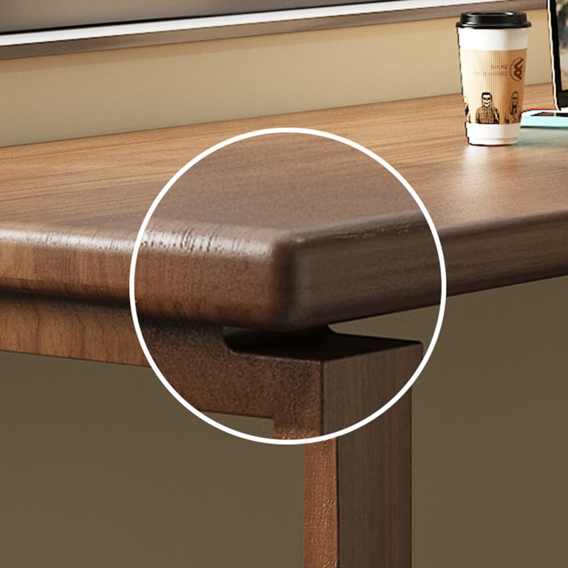 A simple rectangular solid wood desk in walnut color, 29.53" H x 62.99" W x 23.62" D
