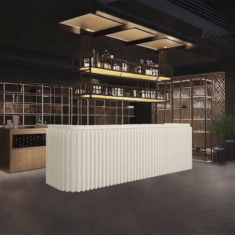 62.99-Inch Rustic Mayra and Bar Counter with Storage and Wine Rack for Bars and Reception, Beige
