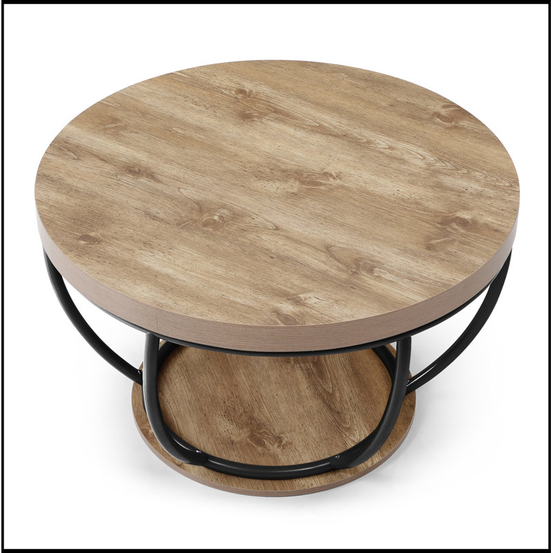 Table basse ronde avec tablettes de rangement à 2 niveaux, Black