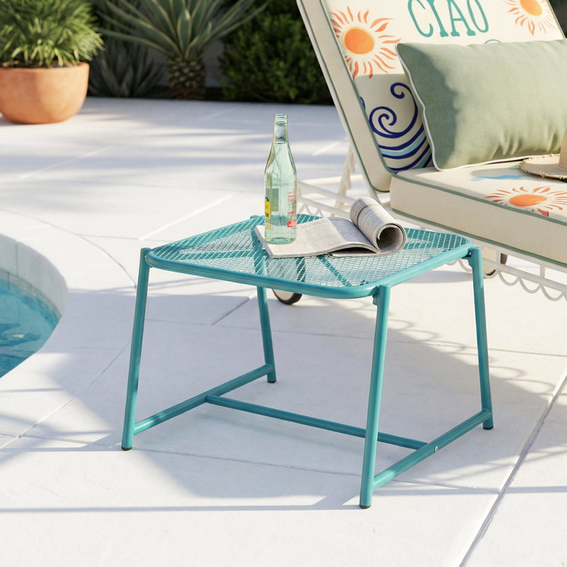 Abram Rectangular Metal Outdoor Side Table , 19.5'' in. W 18'' in. D, Matte Teal, 13.25" H x 19.5" W x 18" D