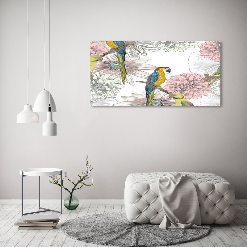 Parrots And Flowers - Wrapped Canvas Print