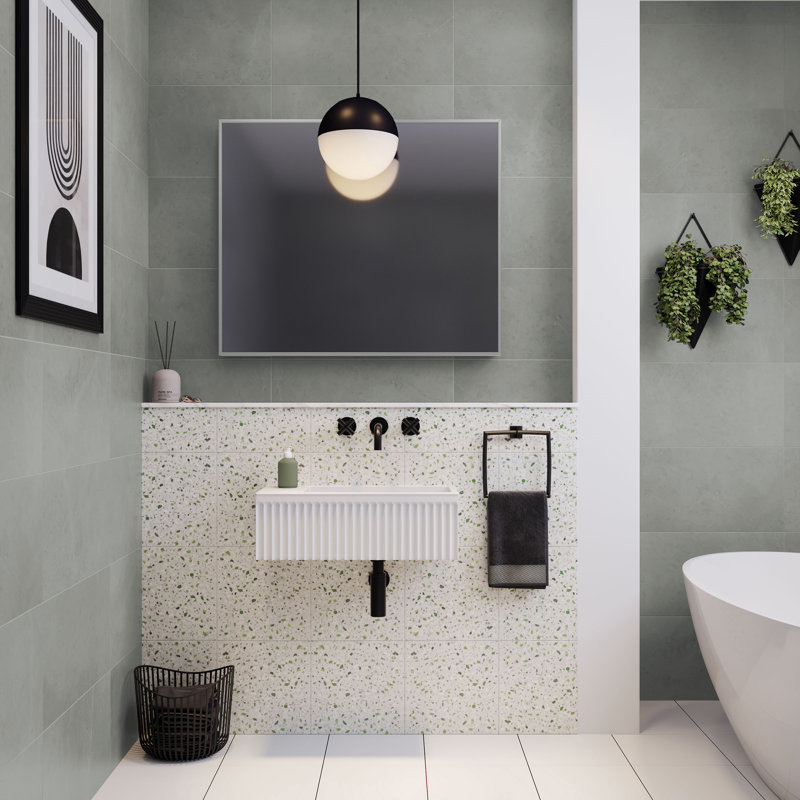 Lavabo de salle de bain mural rectangulaire blanc mat 24 po Delice, Blanc