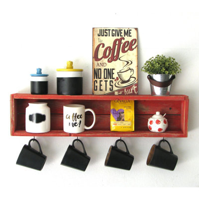 Handmade Rustic Kitchen Shelf, 27.6 x 8.3 x 8.0 inches | 100% Spruce Wood, Solid Red Color | Perfect for Nostalgic Home Décor & Storage, Sturdy Design for Kitchen or Dining Room Use