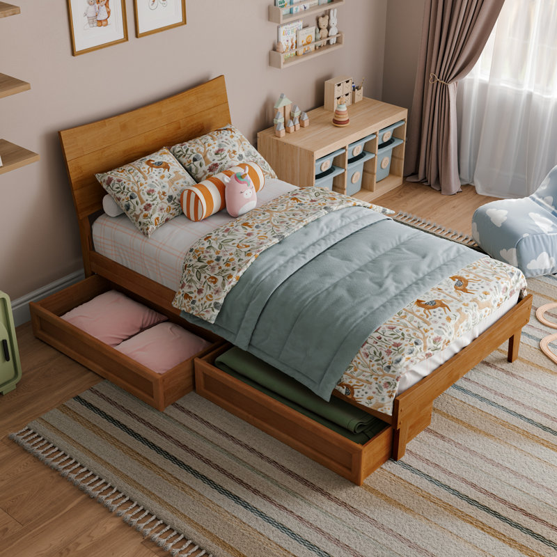 Lit plateforme avec tiroirs de rangement Phoenix, Twin, Caramel clair