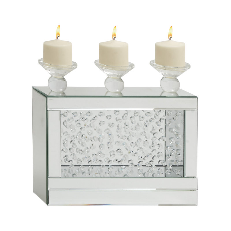 Silver Wood and Glass Candelabra with Mirrored Accents