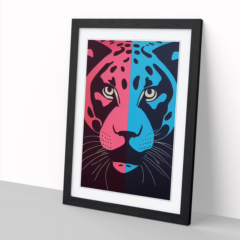 Panther Conceptual Art - Single Picture Frame Painting, 64cm H x 46cm W x 2cm D, Oak