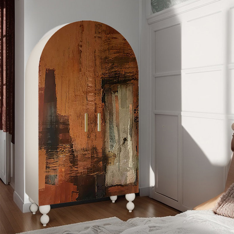 Armoire polyvalente en bois à double porte arquée, Ivoire blanc