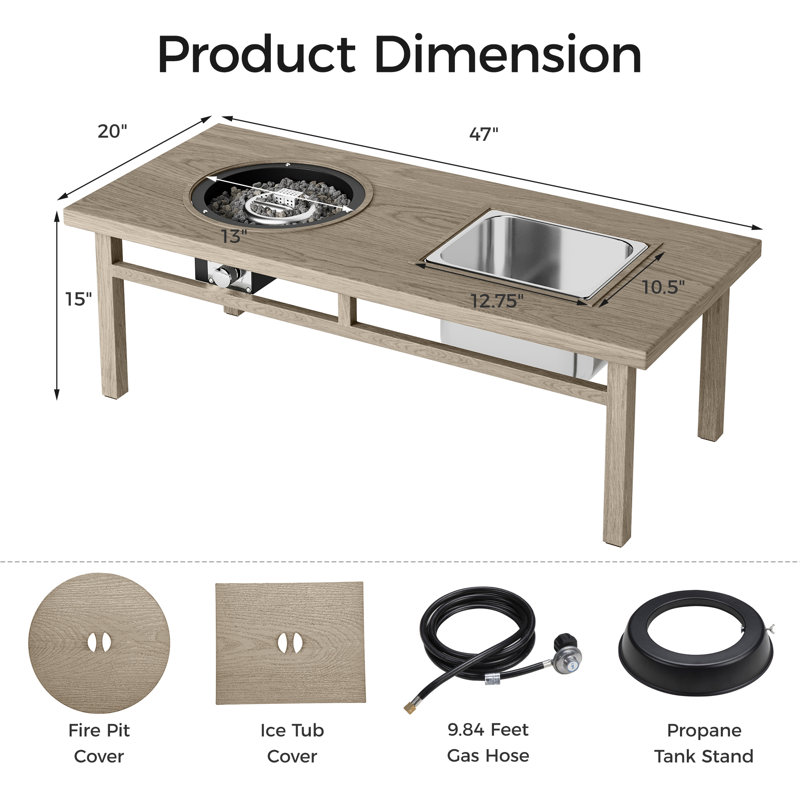 3-in-1 Coffee Table with Ice Bucket and Fire Pit, Beige