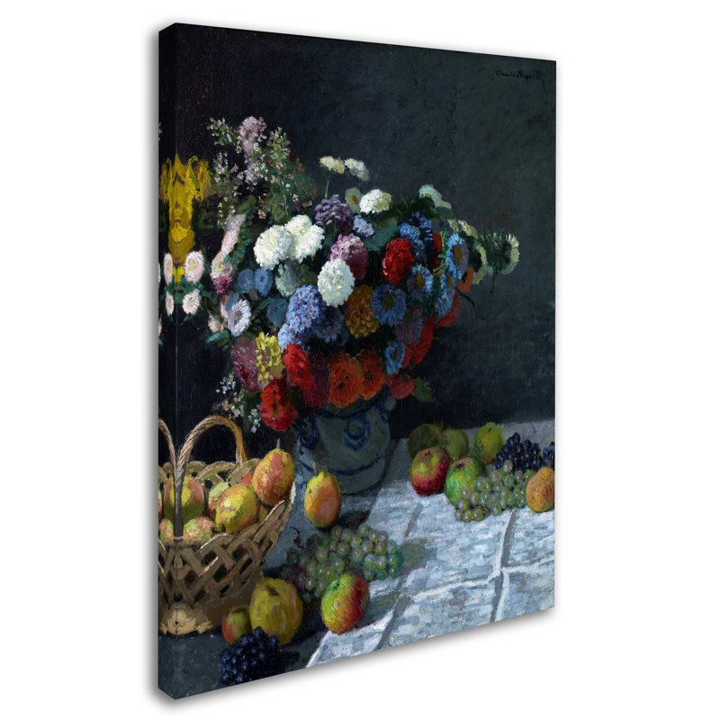 «Still Life With Flowers And Fruit», reproduction sur toile tendue, H 47 po x l 35 po