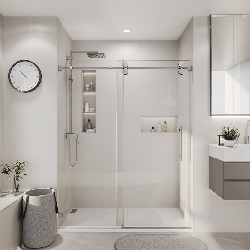 Porte de baignoire coulissante en verre trempé sans cadre l 60 po x H 66 po, Acier