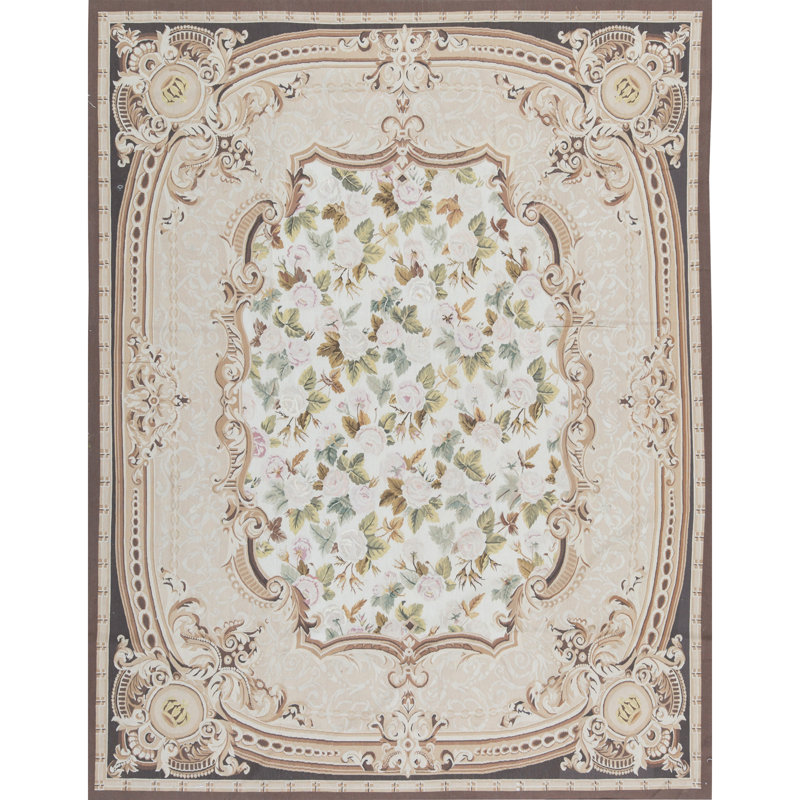 Tapis beige et brun noué à la main de haute qualité
