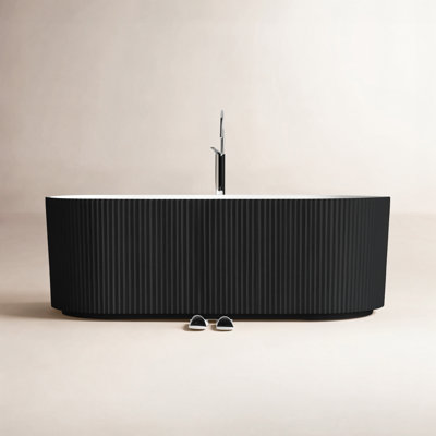59"/67" Acrylic Freestanding Soaking Bathtub, Modern Tub with Matte Black Drain