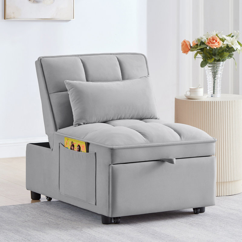 4 in1 Multi-Function Single Sofa Bed, Gray Velvet