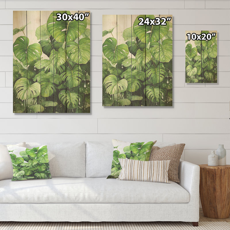 Plantes botaniques méticuleusement tropicales - Art sur bois de pin naturel, H 40 po x l 30 po