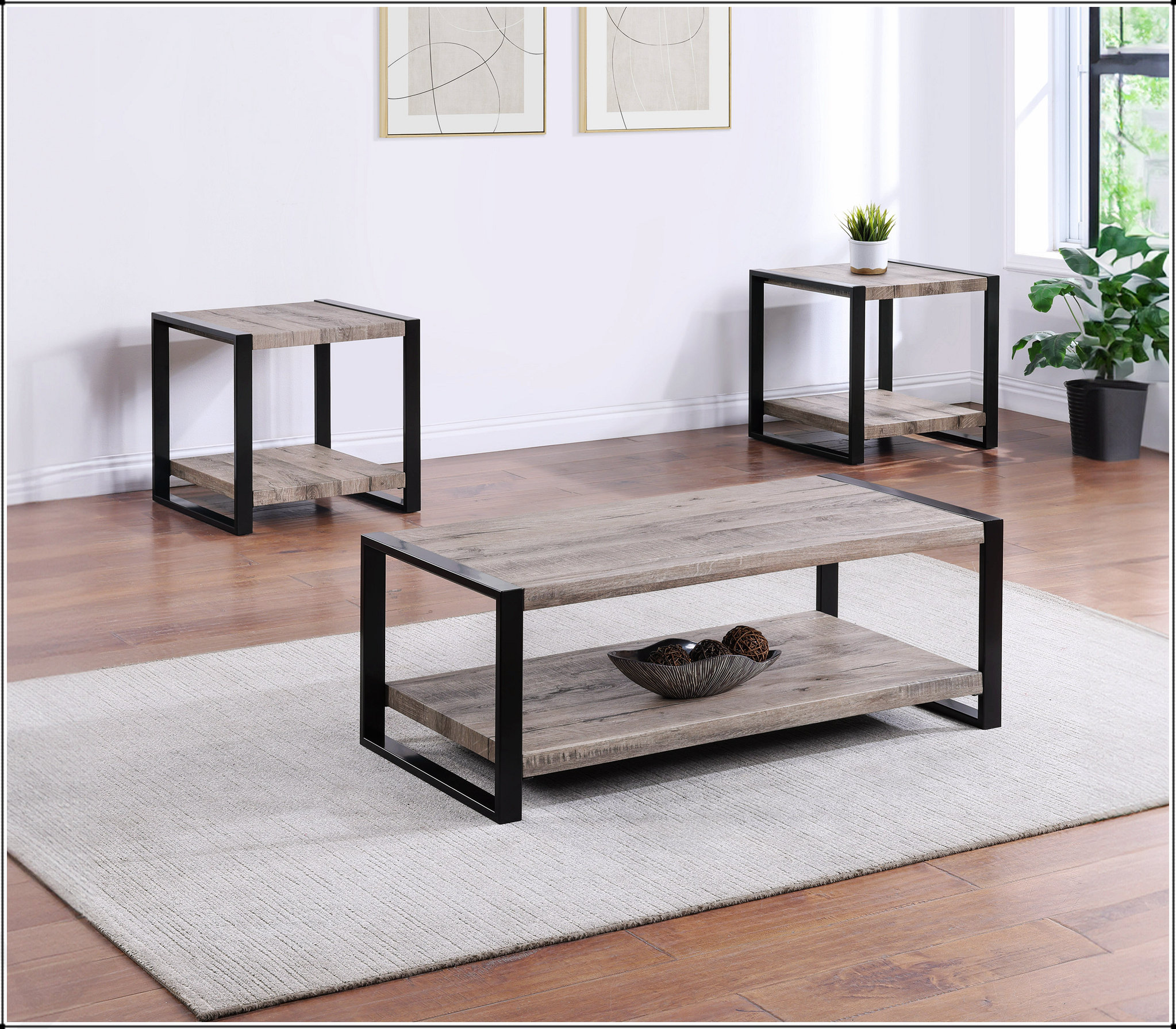 Latitude Run® 3pc Contemporary Living Room Set with Rectangular Coffee ...