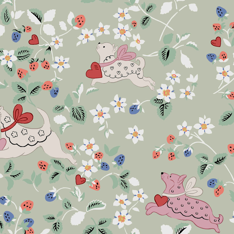 Cath Kidston Puppy Dream Floral Sage Wallpaper