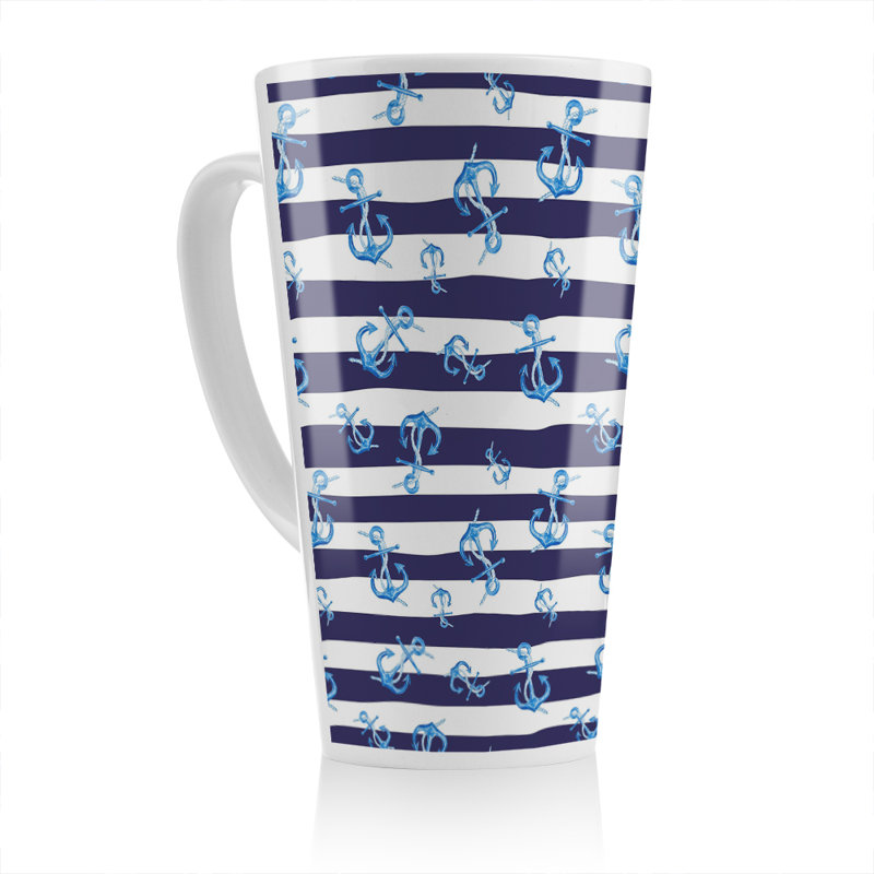 Anchors On Striped Latte Mug