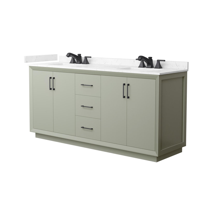 Strada 72" Freestanding Double Bathroom Vanity with Cultured Marble Top, Green, Matte Black