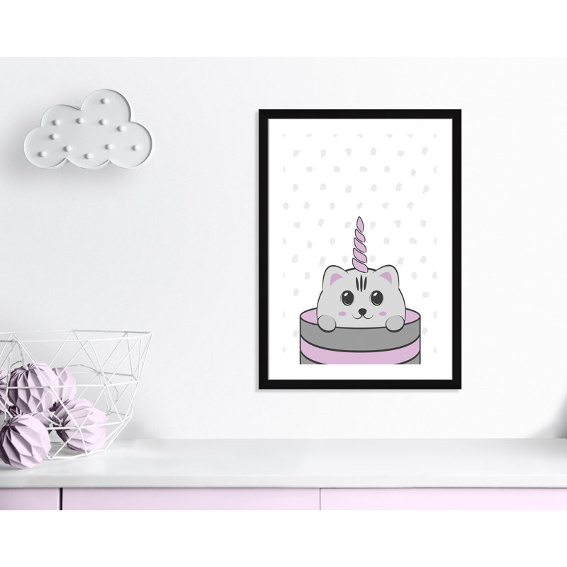Caticorn I, art encadré, H 34,5 po x l 24,5 po x P 0,63 po, Cadre blanc