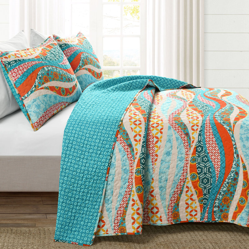 Ensemble de courtepointe réversible standard en coton 3 pièces, Complet