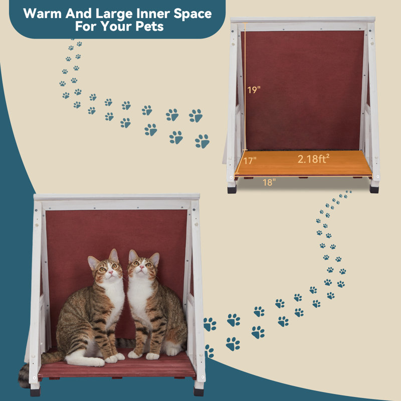 Maison de chat d'extérieur résistante aux intempéries, maison de chat d'extérieur féral avec porte de secours, maisonnette d'extérieur pour petits animaux, rouge