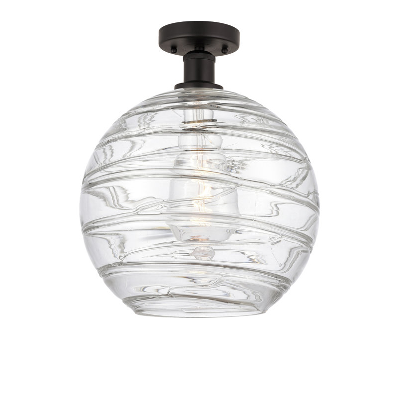 Glass Semi Flush Mount, 13.5" H x 12" W x 12" D, Oil Rubbed Bronze