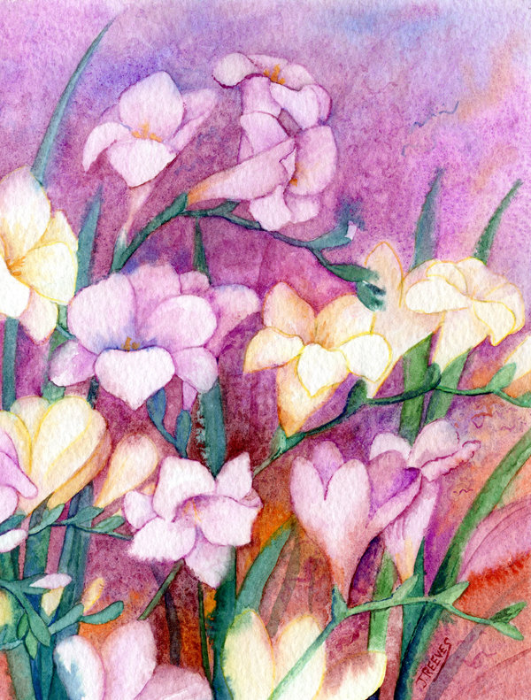 Drapeau de jardin à 2 côtés freesias, H 15 po x l 11 po